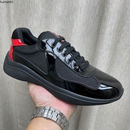 Men America'S Cup Xl Leather Sneakers High Quality Patent Flat Trainers Black Mesh Lace-up Casual Shoes Outdoor Runner hm051023