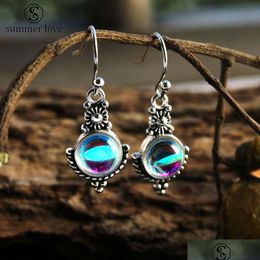 Dangle Chandelier Elegant Moonstone Earring For Women High Quality Vintage Sier Plating Copper Jewelry Gift Drop Delivery Earrings Dhon3