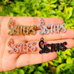 Charms 5pcs SISTERS Word For Women Jewellery Making Cubic Zirconia Micro Pave Letters Bracelet Necklace Pendant Girl Gift DIYCharmsCharms