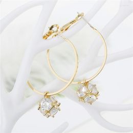 Hoop Earrings 1Pair Hyperbolic Gold Color Round Zircon Big For Women Trendy Ball Rhinestone Large Circle Jewelry E197