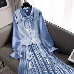 Work Dresses 2023 Spring And Autumn Fashion Small Fragrant Style Western Waistcoat Jacket Casual Waist Slimming Long-sleeve Dress Suit