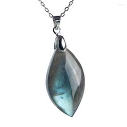 Pendant Necklaces Genuine Natural Labradorite Blue Light Gems Powerful Stone Women Jewellery 34x16x8mm