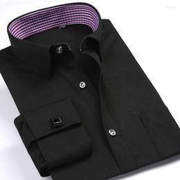 Men's Casual Shirts Party French Cuffs Mens Dress Long Sleeve Social Fomal Male Clothing Solid High Quality Slim Fit