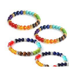 Charm Bracelets Natural Stone For Men Women Yoga Beads Bangle 7 Chakra Tiger Eye Beaded Elastic Bracelet Jewellery Dhs B366S F Drop Del Dh4Bn