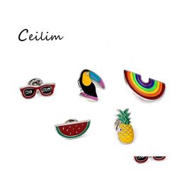 Pins Brooches Cartoon Diy Collar Brooch Set Rainbow Watermelon Pineapple Crow Eyesweyes Enamel Lapel Pins Badge For Women Fashion J Otzq3