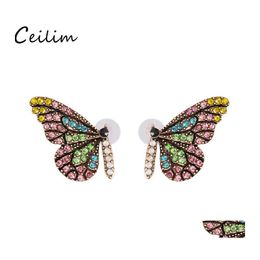 Dangle Chandelier Unique Fl Glass Butterfly Wing Earring Nail With Simple Temperament Exclusive Original Colour Earrings For Women Ot2Qk