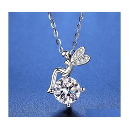 Pendant Necklaces Trendy S925 Sterling Sier 1Ct D Color Vvs1 Moissanite Necklace For Women Plated White Gold Gra Diamond Clavicle Dr Dhnil