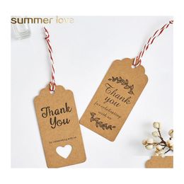 Other 100Pc/Lot Mini Thank You Cards Simple Kraft Paper Creative Greeting Tags Card Wishes Wedding Decoration Diy Jewelry Accessory Otjvm