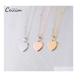 Pendant Necklaces Fashion Blank Love Heart Necklace Stainless Steel Hearts Charm Gold Sier Jewellery For Buyer Own Engraving Drop Deli Othyn