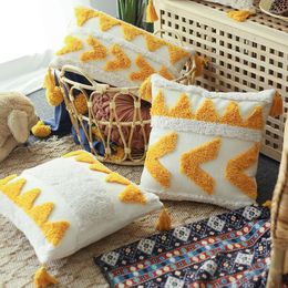 Pillow Moroccan Style Cover45x45cm/30x50cm Yellow Arrow Tuft Tassels Handmade Decoration Cover Sofa Bed