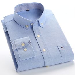 Mens Casual Shirts 100% Cotton Mens Long Sleeve Oxford Shirt Formal Business Dress Shirts Cotton White Blue Casual Collared Shirt Korean Clothes 230114