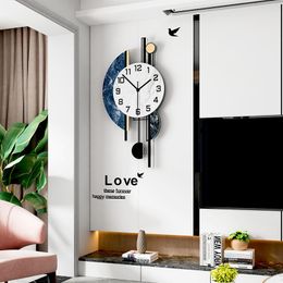 Wall Clocks Geometric Marbling Silent Large Clock Modern Design Living Room Home Decoration Decor For 2023 Decorative Watch