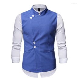 Men's Vests Sleeveless Slim Fit Stand Collar Vest Waistcoat Western Style Plain Chic