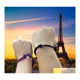 Charm Bracelets Magnetic Couples Love Lock Key Mutual Attraction Relationship Matching Friendship Rope Bracelet Set Gift For Women M Otng6