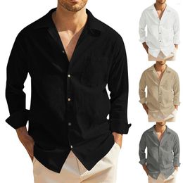 Mens Casual Shirts Spring Summer Long Sleeve Designer Clothes Cotton Linen Solid Color Loose Black White Shirt Vintage Camisas