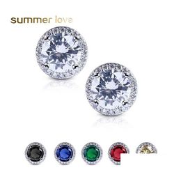 Stud Fashion Elegant Cubic Zirconia Earrings 11Mm Round 6 Colours Rhinestone Zircon For Women Girls Hypoallergenic Wedding Drop Deliv Ot8Xu