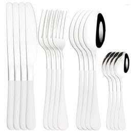 Flatware Sets Zoseil 24Pcs White Silver Dinnerware Cutlery Set Knife Dessert Fork Spoon Stainless Steel Silverware Tableware