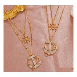 Pendant Necklaces Fashion Jewellery Double Layer Anchor Rhinstone Necklace Choker Sweater Chain Drop Delivery Pendants Dhq4T