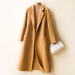 Women's Wool & Blends Spring Loose Long Suit Collar Double Sided Cashmere Jacket Coat Women 3 Colour Sleeve Breasted FemaleWomen's