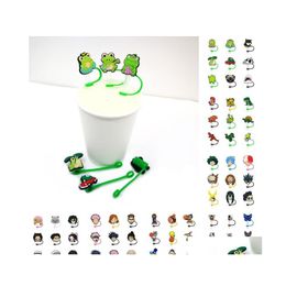 Drinking Straws 9Pcs/Set Cartoon Sile Tumbler St Toppers Designer Er Molds Charms Reusable Splash Proof Dust Plug Decorativ Homefavor Dhjmo