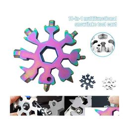 Openers 18 In 1 Snowflake Spanner Keyring Hex Mtifunction Outdoor Portable Wrench Key Ring Pocket Opener Survive Hand Tool Accessori Dhjdv