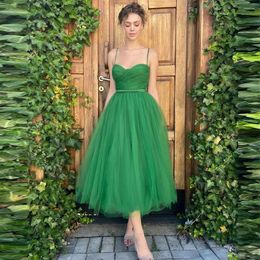 Party Dresses Sevintage Elegant Green Tulle Prom Sweetheart Spaghetti Strap A-Line -Length Evening Gowns Short Wedding Dress