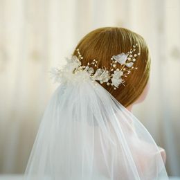 Hair Jewellery Yarn Flower Bridal Headpiece Headband Pearls Handmade Wedding Vine Accessories