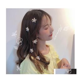 Hair Clips Barrettes Korean Fashion Accessories Cute Barrette Flower Imitation Pearls Clip Kawaii Hairpin Floral Crystal Hairclip Otoaw