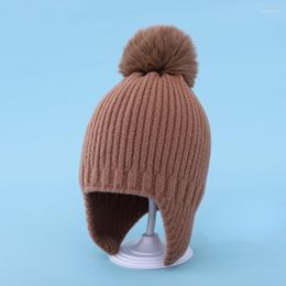 Berets Baby Child Winter Imitation Animal Hair Ear Cuff Protection Sherpa Peru Hat Pompom Ball Warm Candy Color Girl Windproof Cap