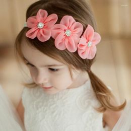 Hair Accessories 2023 3 Flower Girls Headband Ribbon Pearl Diamond Born Hairband Sewing Children's