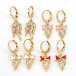 Hoop Earrings 5Pairs Enamel Bow Earring Golden Sweet Cute Small Ear For Women Girl Fashion Minimalist Jewellery Gift