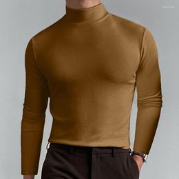 Men's T Shirts 2023 Fall Men Basic T-shirts Solid Colour Slim Long Sleeve Turtleneck Tee Shirt Mens Spring Leisure Fashion Tight Pullover