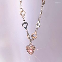Pendant Necklaces Kpop Shine Necklace Y2K Heart Silver Colour Chain Chokers Multilayer Fashion Trendy Jewellery