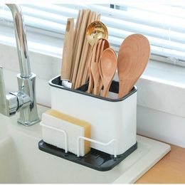 Storage Bottles Gadgets Double Grid Household Chopsticks Spoon Holder Cookware Drainer Sponge Shelves Fork Rack Cutlery Organiser