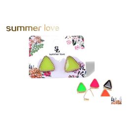 Stud Enamel Geometry Earring 6 Colors Pink White Green Cute Lovely Triangle Earrings For Kids Ear Accessories Women Girls Statement Otpgw