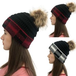 Berets Women Casual Plaid Stitching Outdoor Plush Hats Crochet Knit Beanie Cap Knitted 2023 Fashion High Quality Soft Wool Hat