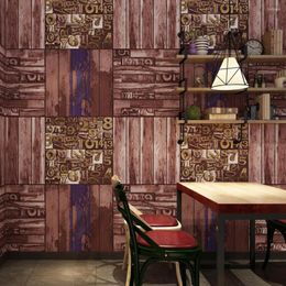 Wallpapers Retro Nostalgic Wooden Pattern Wallpaper Digital Restaurant El Background Industrial Wind Dining Room