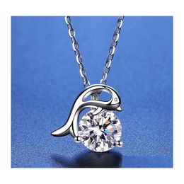 Pendant Necklaces Trendy 925 Sterling Sier 1Ct D Colour Vvs1 Moissanite Dolphin Necklace For Women Plated White Gold Gra Diamond Drop Dhwbl