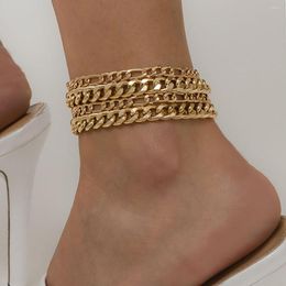 Anklets Multilayer Gold Colour Metal Anklet Set Women's 2023 Vintage Barefoot Sandals Summer Bracelets Girls Glamour Fashion Jewellery