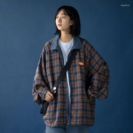 Women's Jackets Ladies Wear Plaid On Both Sides Spring And Autumn Korean Loose Cool Versatile Couple Tops