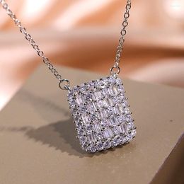 Pendant Necklaces Simple Square Necklace For Women Silver Colour Shiny Zircons Pave Setting Pendants Daily Wear Fashion Jewellery