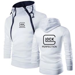 Mens Hoodies Sweatshirts Men Autumn Solid Colour Hoodie Glock Print Double Zipper Design Pullover Male Hooded Sweatshirt Long Sleeve Sports Sweater Tops 230114