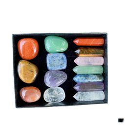 Stone 7 Chakra Box Set Reiki Natural Crystal Stones Ornaments Hexagon Prism Quartz Yoga Energy Bead Healing Art Craft Decoration Dro Dhtck