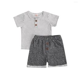 Clothing Sets CitgeeSummer Baby Boys Casual Set Long Sleeve Grey Striped T-Shirt Tops And Navy Shorts