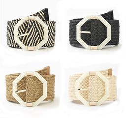 Belts 2023 Fashion Bohemian Style Knitted Ladies Belt Octagonal Round Plastic Buckle Casual Dress Coat Woven Waistband