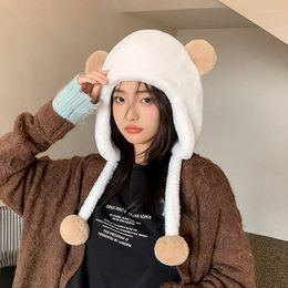 Berets Lamb Bomber Caps For Men Cute Ears Hat Scarf Integrated 2023 Korean Winter Thickened Warm Plush Women's Hats