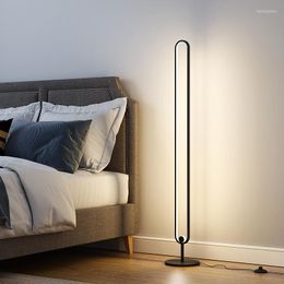 Floor Lamps Simple Black White LED Lamp Remote Dimming Living Room Bedroom Indoor Lighting Warm Light Home