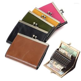 Wallets Genuine Leather Vintage Oil Wax Women Men Female Coin Money Purse Bag Hasp Clutch Organ ID Holder Clip