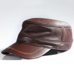 Berets Genuine Leather Hat Men's Flat Top Korean Youth Visor Cap Male Spring Outing Leisure High Fashion Quality Elderly Man Hats H6927