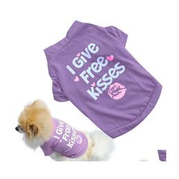 Dog Apparel 3 Colours Pet Cat Clothes Summer I Give Kisses Style Pupppy Doggy T Shirt Vest Girl Drop Delivery Home Garden Supplies Dh4Mn